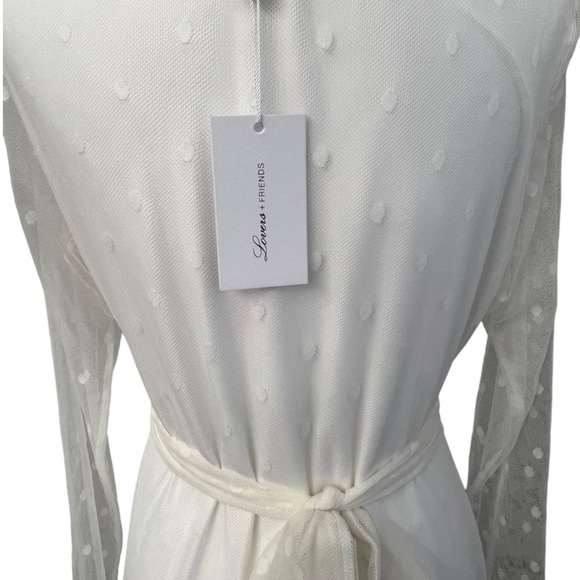 Lovers + Friends Ivory Mesh Dot Overlay Long Sleeve Dress - Size XL - Picture 7 of 13